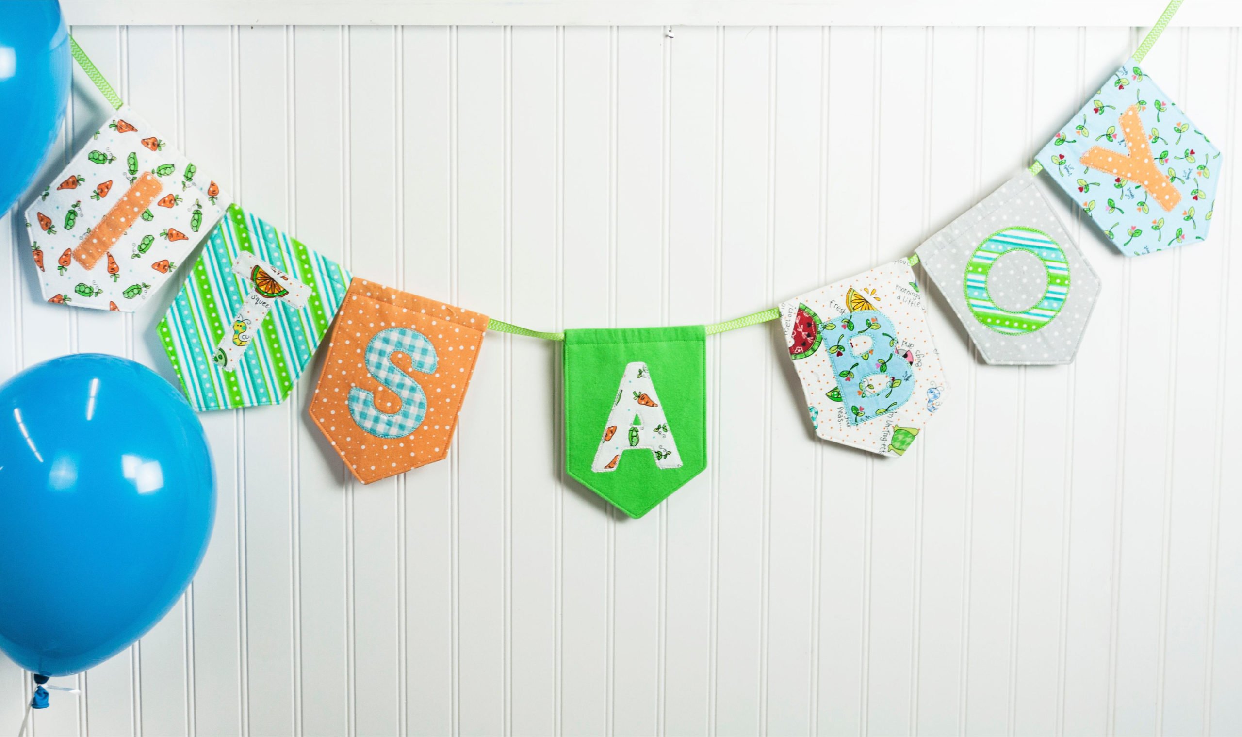 Baby nursery decor with pennants and banners for sewing and machine embroidery