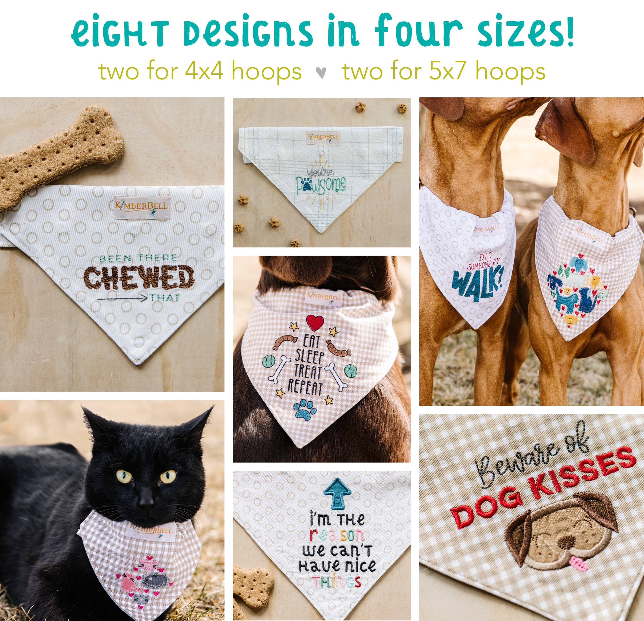 Now Available! Kimberbell Playful Pet Kerchiefs for Machine Embroidery
