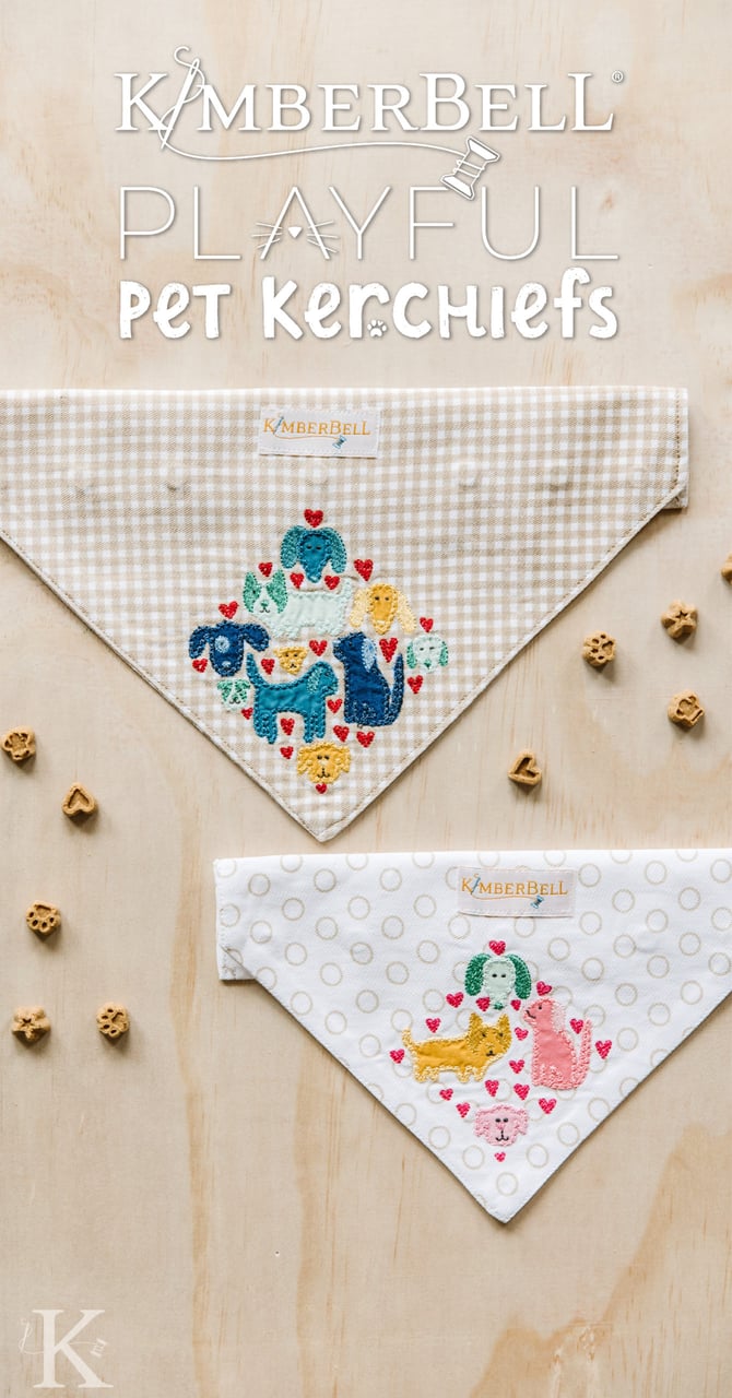 Now Available! Kimberbell Playful Pet Kerchiefs for Machine Embroidery