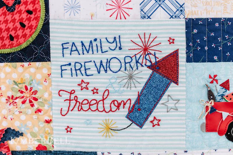 Kimberbell Red, White, & Bloom Fourth of July Quilt for Sewing and Machine Embroidery Fireworks