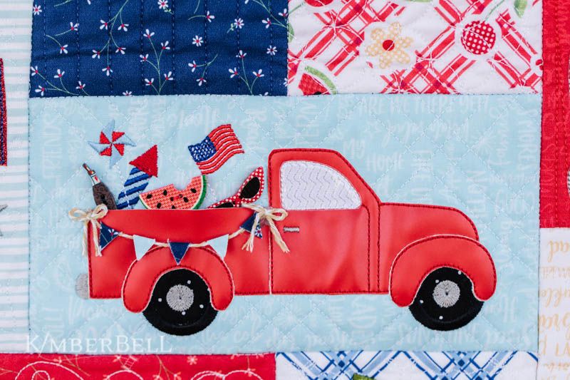 Kimberbell Red, White, & Bloom Fourth of July Quilt for Sewing and Machine Embroidery Red Truck
