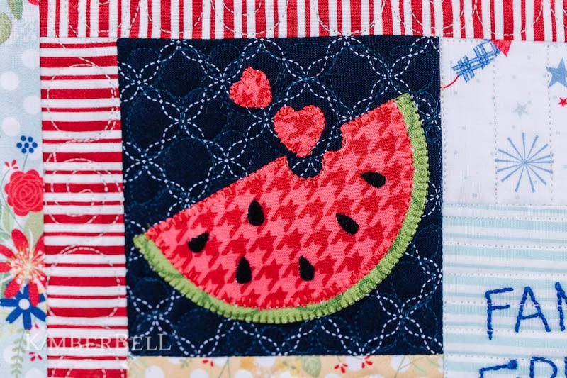 Kimberbell Red, White, & Bloom Fourth of July Quilt for Sewing and Machine Embroidery Applique Watermelon
